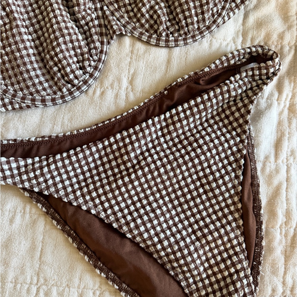 Abercrombie Gingham Brown Checkered Women's Bikini Set - Picture 2 of 5